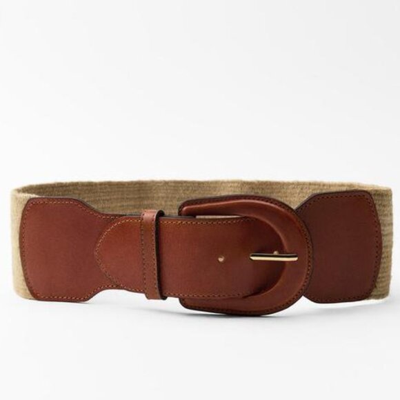 NWT ORANGE BROWN STRAW LEATHER WAIST BELT